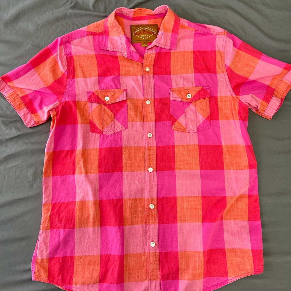 Red Camel Pink and Orange Plaid Button Down Shirt